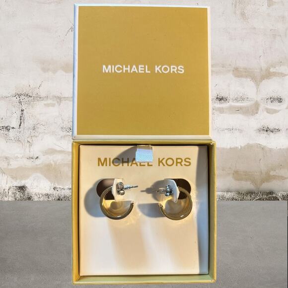 Michael Kors NWT Gold MK Logo Crystals Huggie Studs Earrings - Picture 1 of 5